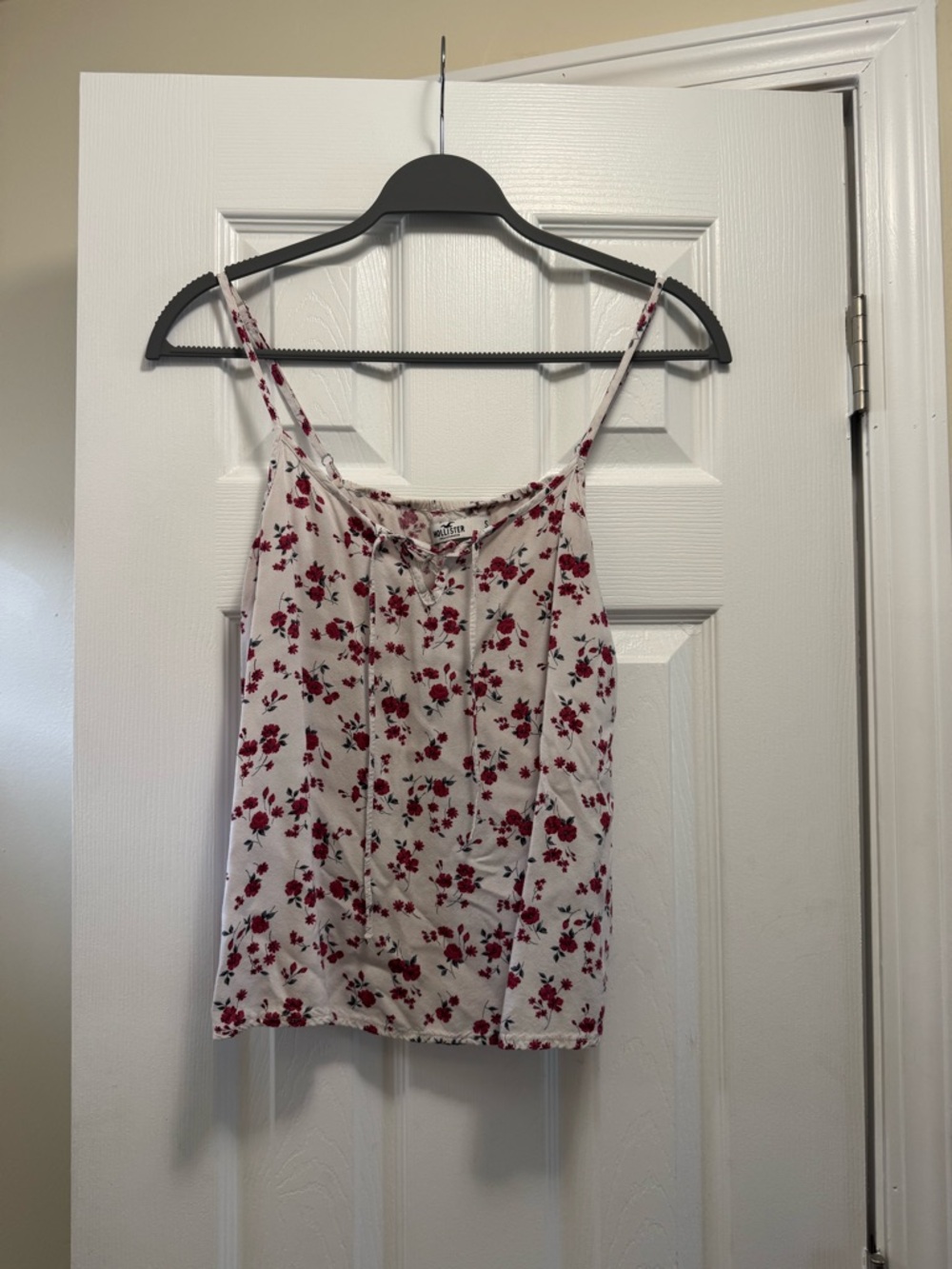 Hollister White Spaghetti Strap Camisole with Red Floral Print